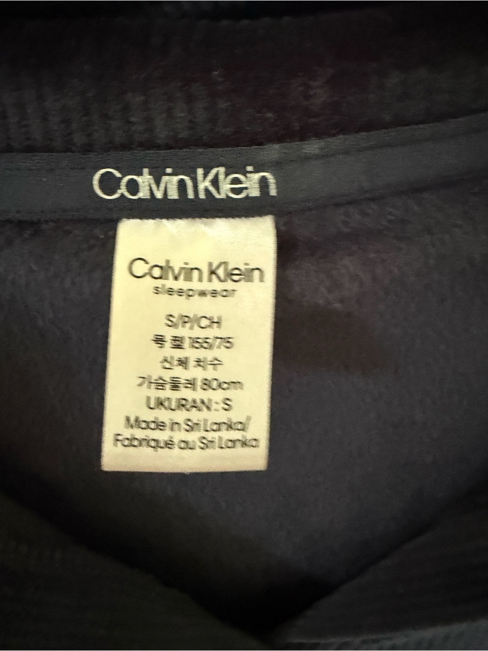 Calvin Klein Navy Velour V-Neck Long Sleeve Top - Picture 2 of 3